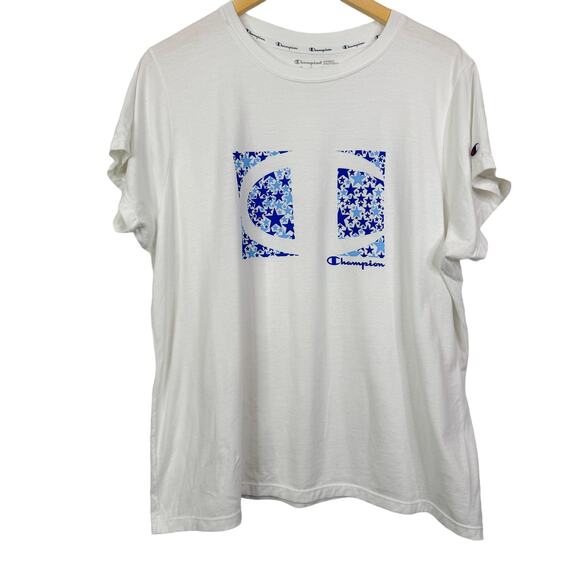 5 for $25| Champion Activewear Stars Logo White Short Sleeve Tee Size 2X - Picture 1 of 6
